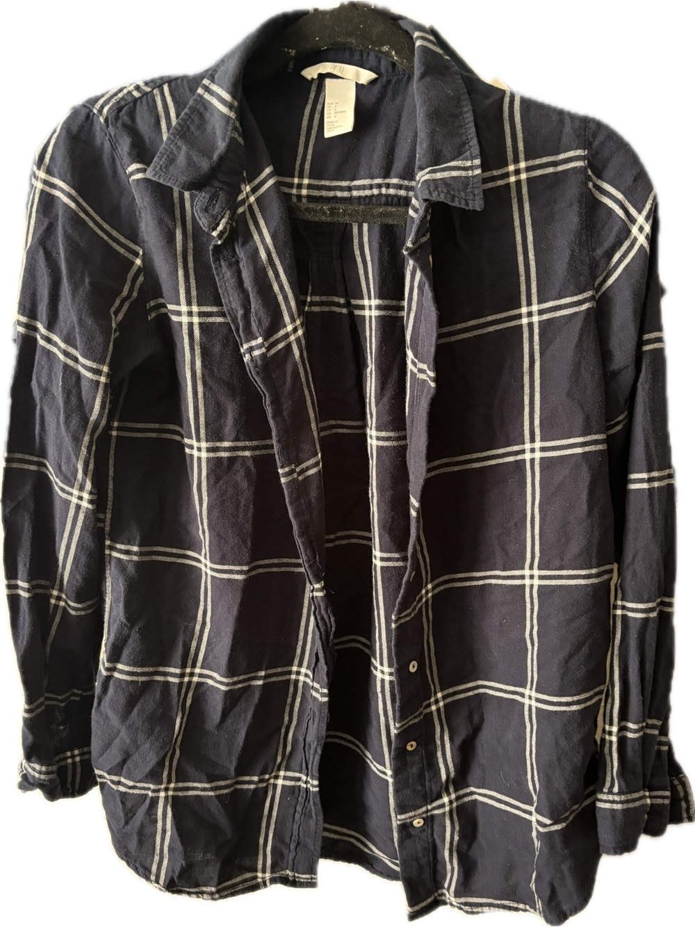 H&M Womens Plaid Flannel Shirt US Size 6 Dark Blue